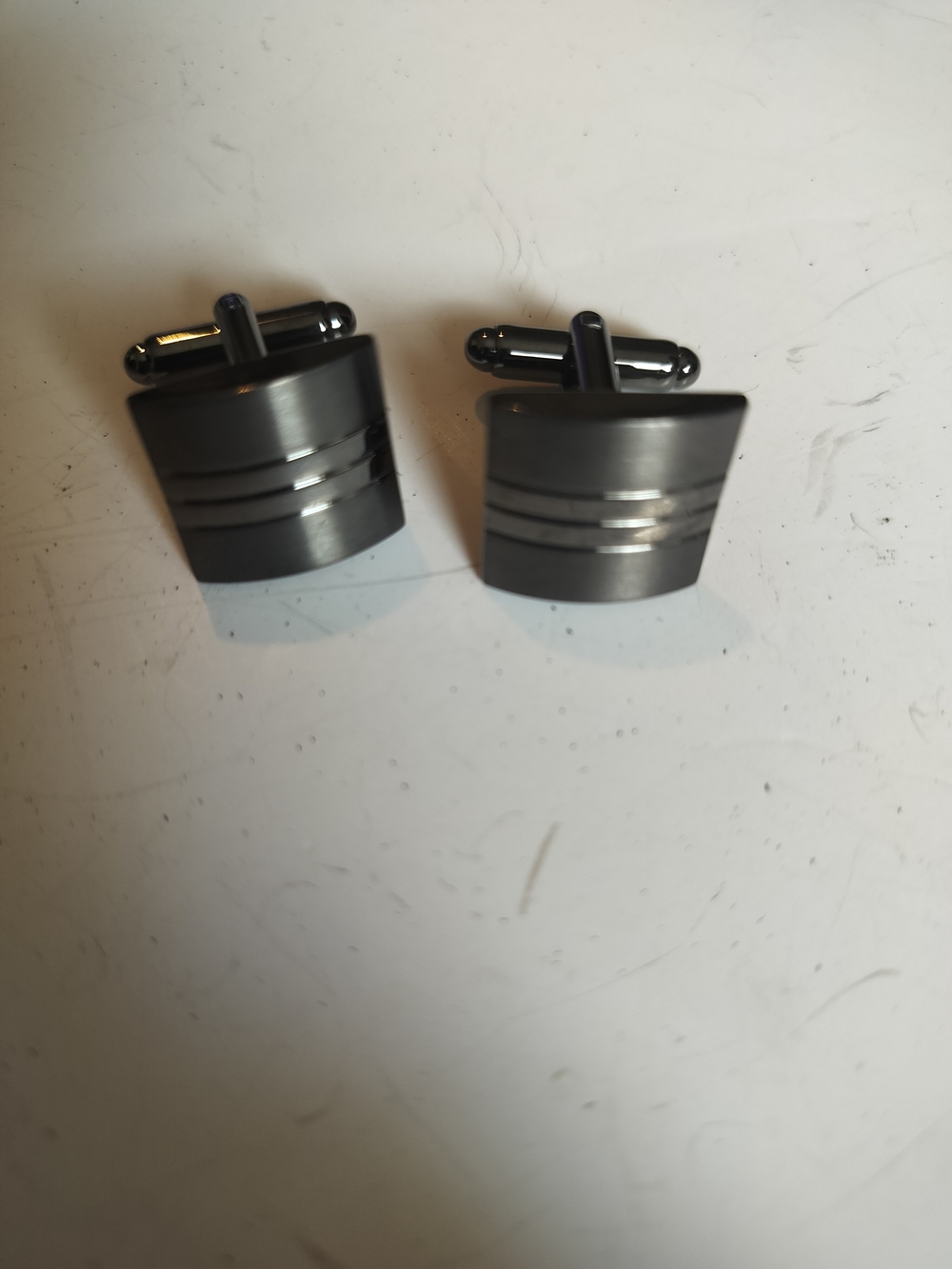Gunmetal Square Cufflinks with Subtle Groove Detail - Men